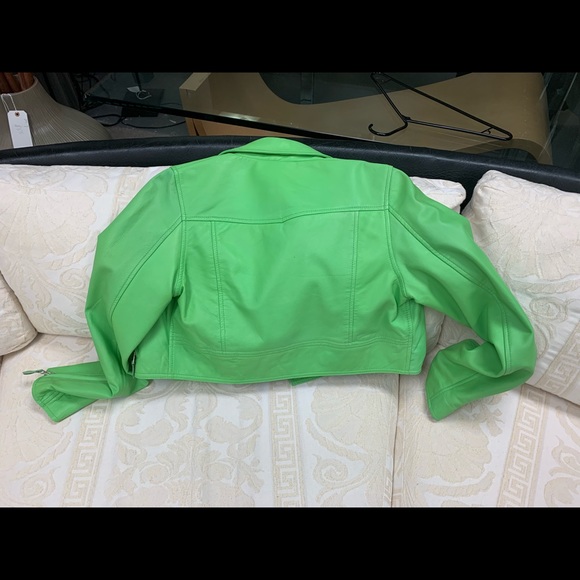 Green Leather Empower Design Jacket - Picture 2 of 5